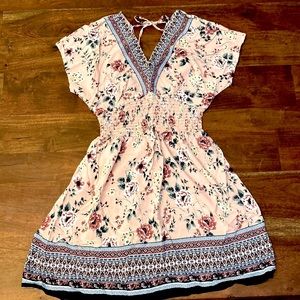 bebop Medium v-neck pink floral dress with flutter sleeves